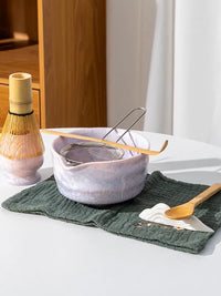 Kakyo Japanese Crystal Glaze Matcha Tea Set with Bowl and Whisk Stand