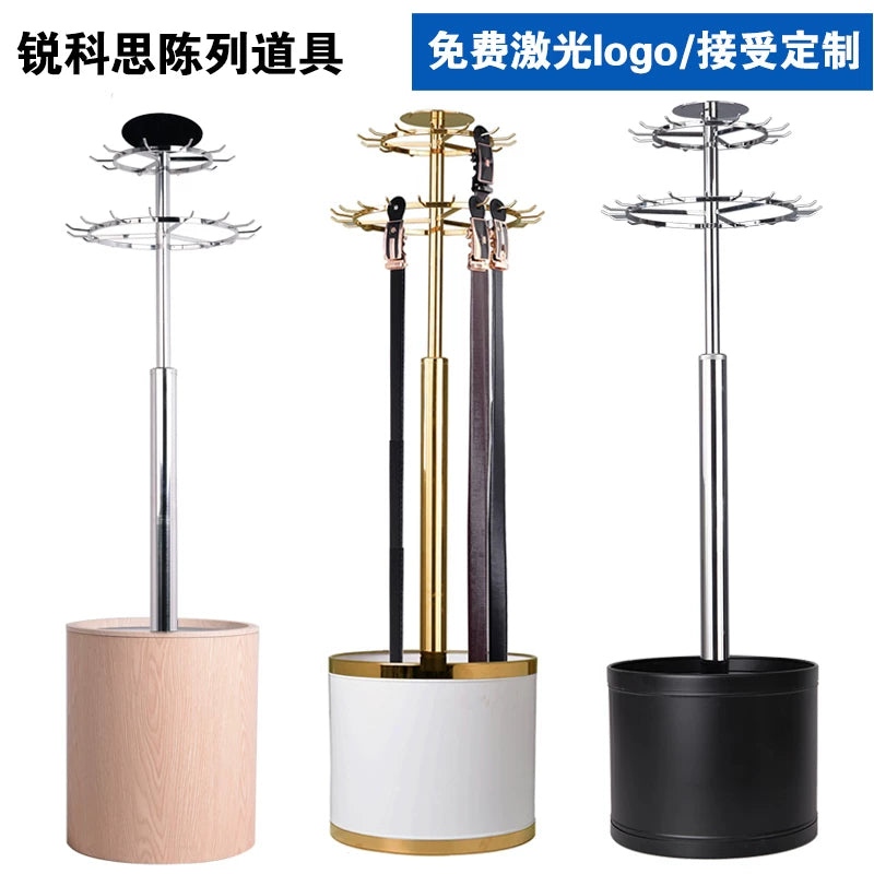 Rotating Metal Belt Display Rack with Double-Layer Design for Ties and Belts