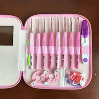 Gradient Pink Soft Handle Crochet Hook Set with PU Case