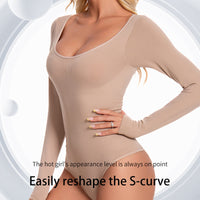 Women's Long Sleeve Low-Cut Bodysuit Shapewear with Tummy Control and Open Crotch