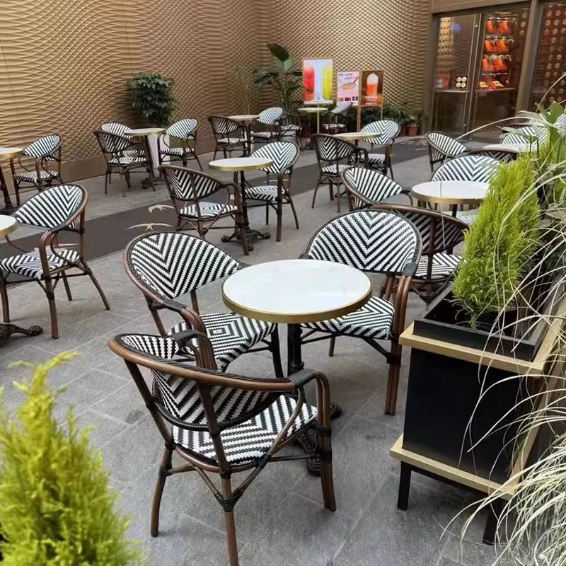 Outdoor French Bistro Table and Chairs Set, Balcony Rattan Woven Furniture, Cafe Milk Tea Shop Homestay Retro Dining Chairs