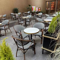 Outdoor French Bistro Table and Chairs Set, Balcony Rattan Woven Furniture, Cafe Milk Tea Shop Homestay Retro Dining Chairs