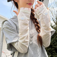 Korean Style Lace Trim Sun Protection Arm Sleeves for Women, Breathable UV Protection Outdoor Ice Sleeves