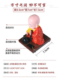 Solar Powered Nodding Monk Car Dashboard Ornament with Wooden Fish