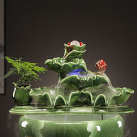 Ceramic Tabletop Water Fountain with Fish Tank Oxygenator and LED Light for Home Decor