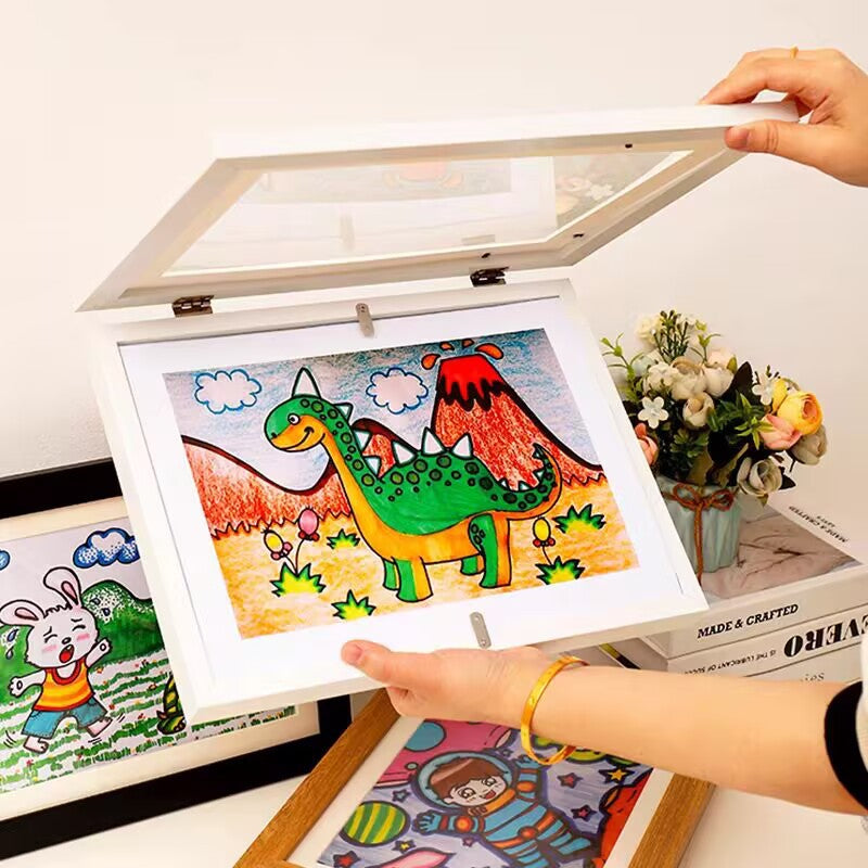Kids Art Display Frame with Magnetic Front Opening for A3 A4 8.5x11 Inch Artwork Storage