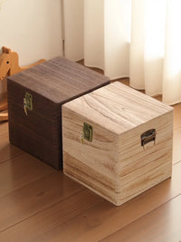 Vintage Solid Wood Storage Chest with Lid, Moisture-Proof Paulownia Wood Trunk for Home Storage