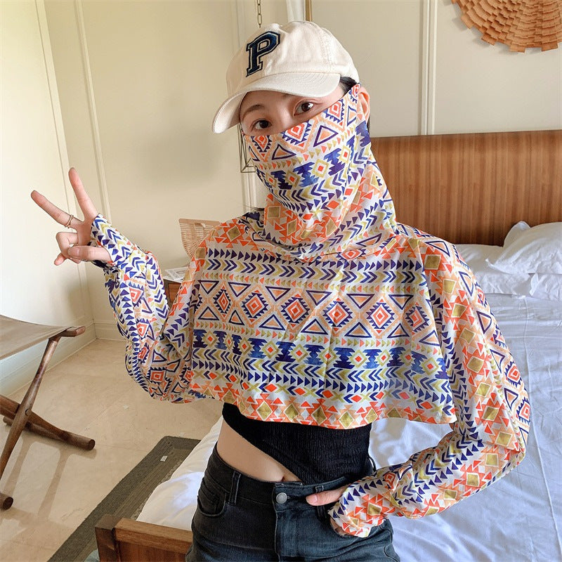 Women's UV Protection Shawl with Face Mask and Sleeves for Driving and Cycling