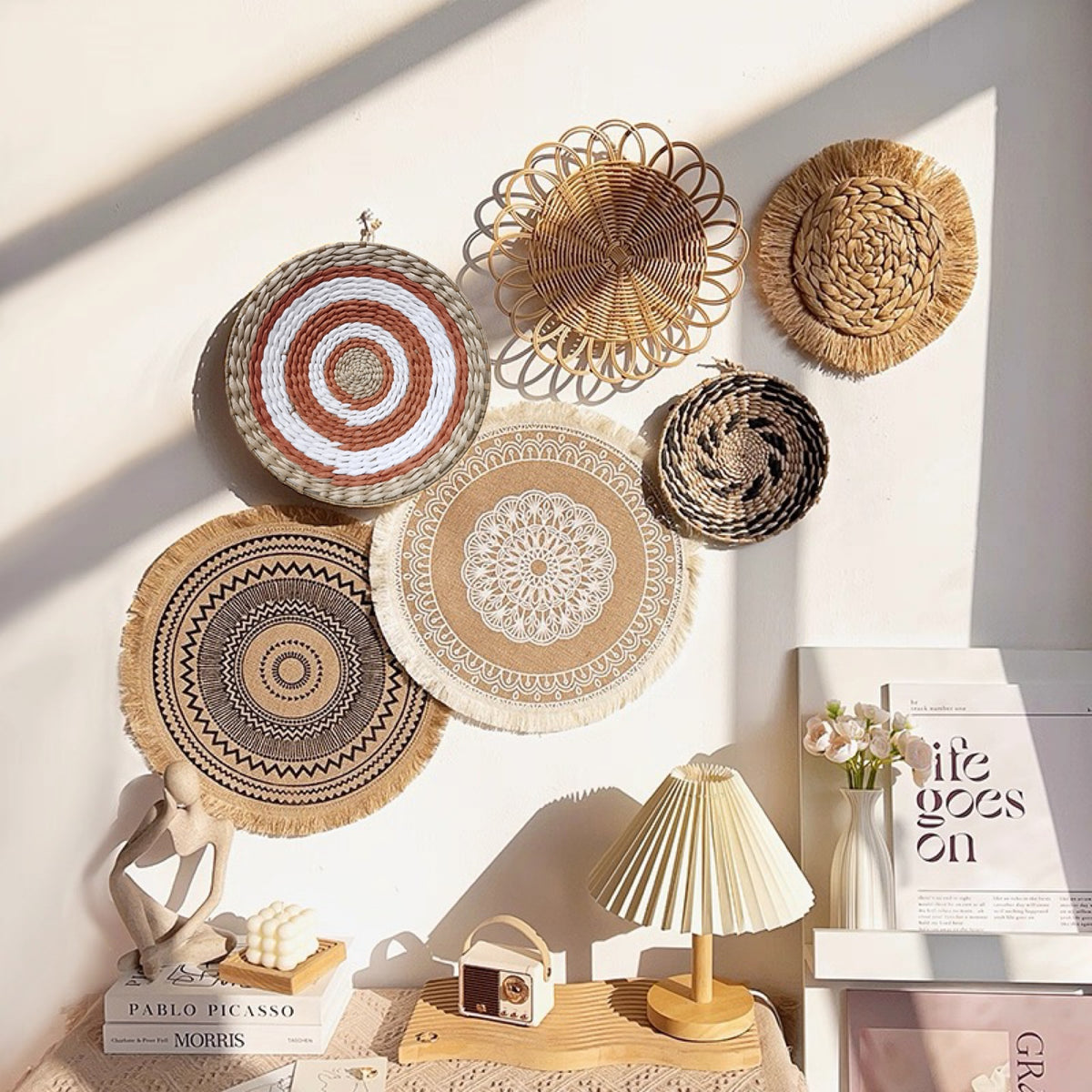 Handwoven Bohemian Straw Wall Decor Set for Photo Backdrops and Home Decoration