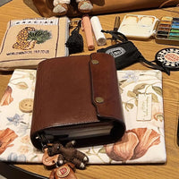 Vintage Brown M5 Loose-Leaf Leather Journal Notebook for Students & Travelers, Portable Pocket Diary with Lined/Grid/Blank Pages