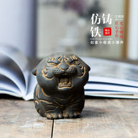 Creative Cast Iron Style Mini Tiger Figurine Chinese Zodiac Desktop Ornament