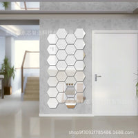 Self-Adhesive Hexagon Acrylic Mirror Wall Stickers, 3D Decorative Mirror Decals for Living Room, Hallway and Staircases