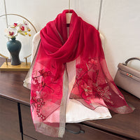 Embroidered Blended Scarf for Women - Korean Style Thin Warm Shawl