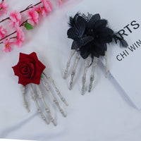 Halloween Rose Skull Hand Hair Clip Gothic Lolita Cosplay Accessory