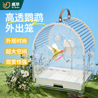 Portable Transparent Bird Carrier Cage for Parakeets Cockatiels Lovebirds Small Birds