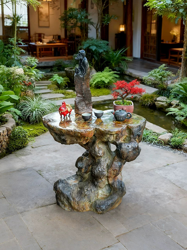 Water Mill Outdoor Garden Artificial Taihu Stone Rockery Bonsai Base Villa Garden Decoration Small Tea Table Ornament