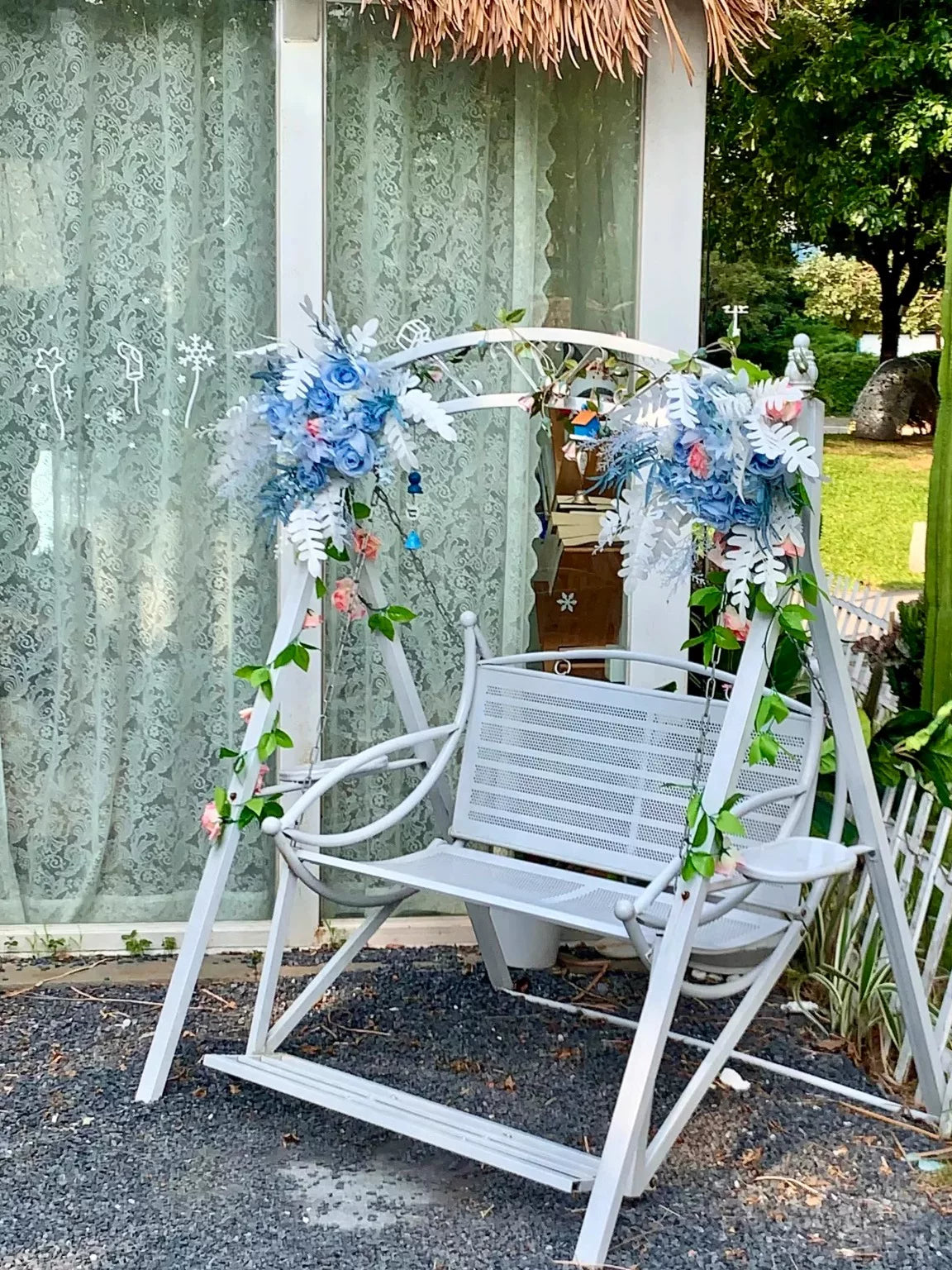 Outdoor Double Swing Chair for Patio Garden Balcony, Iron Art Rocking Chair Hammock for Indoor and Outdoor Use