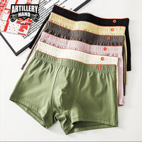 Men's Solid Color Cotton Boxer Briefs Mid-Waist Breathable Underwear