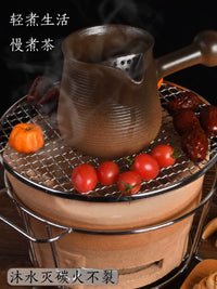 Clay Charcoal Stove Hot Pot with Kettle, Traditional Style for Tea Ceremony, BBQ, and Boiling Water, Electric and Charcoal Dual-Use