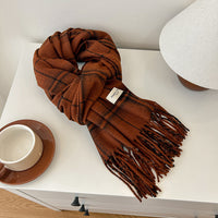 Korean Style Plaid Scarf for Women, Thickened Imitation Cashmere Retro Checkered Shawl