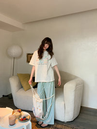 Korean Seoul Mint Mambo Loose Straight Cotton Linen Pants