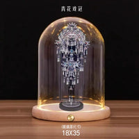 Touch-Activated Glass Display Dome with Luminous Wooden Base for DIY Models and Handicrafts