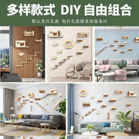 Solid Wood Wall-Mounted Cat Climbing Frame with Jumping Platform & Ladder, Aerial Cat Walkway