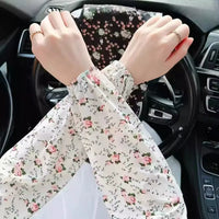 Floral Ice Silk Arm Sleeves for Women - UV Protection, Breathable, Elastic Long Sleeves for Summer Outdoor Activities