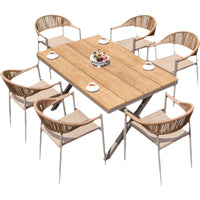 Outdoor Patio Dining Set, All-Weather Aluminum Rattan Woven Chairs and Plastic Wood Table Combination for Garden
