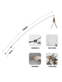 TianTianMao Retractable Wire Wand Cat Toy with Feather and Bell Refill Heads