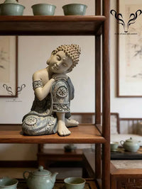 25cm Zen Meditating Sleeping Buddha Statue for Garden Patio Teahouse Study Outdoor Decor