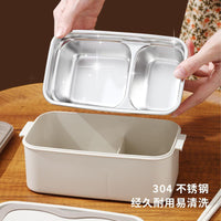Portable Double-Layer Lunch Box with 304 Stainless Steel or PP Liner, Microwave Safe Bento Box for Students