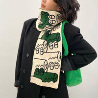 Cute Crocodile Knitted Scarf for Women, Short Warm Neck Warmer for Students and Couples
