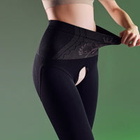High-Waist Fleece-Lined Thermal Tights with Open Crotch for Women