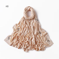 Mercerized Cotton Jersey Scarf with Rhinestone Leaf Pattern