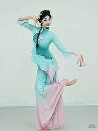 Jiaozhou Yangko Dance Costume for Women, Elegant Classical Dance, Lotus Fan Dance Performance Outfit