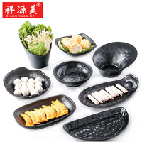 Melamine Black Dinner Plates for Hot Pot Restaurants, Plastic Serving Dishes for Vegetables and Meals, Commercial Grade