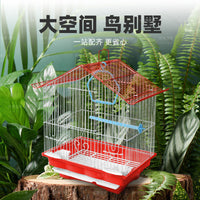Decorative Metal Bird Cage for Parrots and Mynah Birds, House-Shaped Pet Aviary