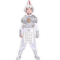 Kids Ancient Chinese General Costume White Armor Zhao Zilong Erlang Shen Soldier Performance Outfit