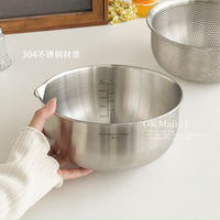 Thickened Stainless Steel Rice Washing Basin and Dough Mixing Bowl Set with Drainer Basket for Kitchen