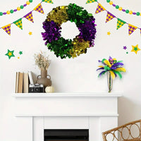 Mardi Gras Wreath Door Hanging Decoration 18-inch for Indoor Outdoor Festival Decor