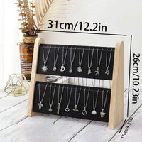 Double-Layer Wooden Necklace Display Stand for Jewelry Organization and Exhibition