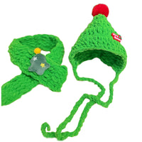 Knitted Pet Christmas Hat and Scarf Set for Cats and Dogs, Hand-Crocheted Festive Pet Costume