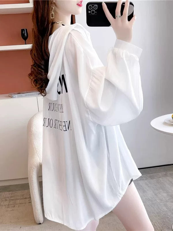 Women's Plus Size Sun Protection Hoodie Ice Silk Loose Cardigan