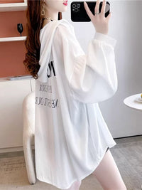 Women's Plus Size Sun Protection Hoodie Ice Silk Loose Cardigan