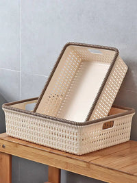 Rattan-Style Plastic Storage Baskets for Home Organization, Toys, Snacks, and Bathroom Essentials