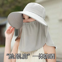 Women's Wide Brim Sun Hat with Face and Neck Flap, UV Protection Ice Silk Fisherman Hat for Outdoor Activities