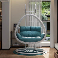 Indoor Outdoor Wicker Rattan Hanging Basket Chair with Stand, Double Swing Egg Chair for Patio Balcony
