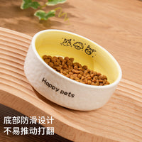 Hand-Painted Ceramic Pet Bowl for Cats and Small Dogs, Elevated Anti-Vomiting Food and Water Dish