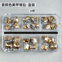 White and Champagne Nail Art Rhinestone Set for Manicure Decoration
